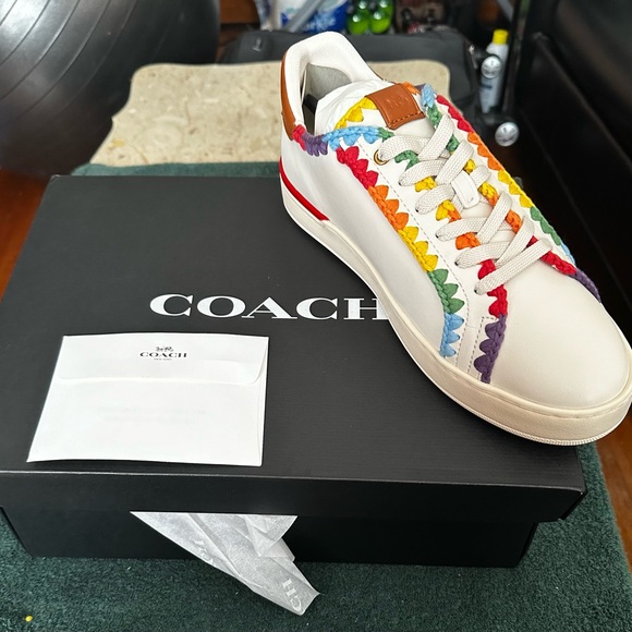 Men’s Coach low tops. Off White with Rainbow crochet stitching. New! - Picture 3 of 5